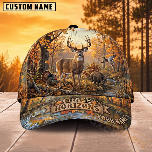 Maxcorners Whitetail Deer Hunting Golden Meadow Chase Horizons Personalized Name 3D Cap