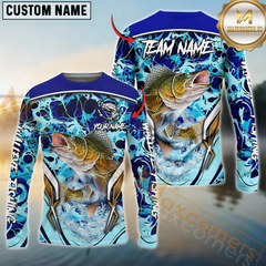 Maxcorners Walleye Fishing Blue Fiction Sea Custom Name & Team Name 3D Shirts