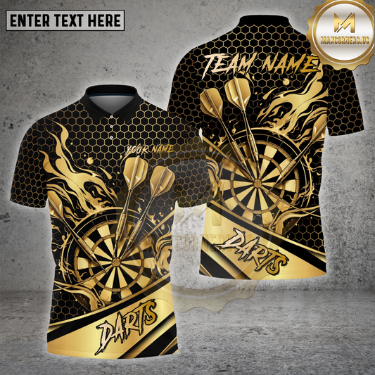 Maxcorners Darts Golden Flame Honeycomb Dartboard Multicolor Options Personalized Name, Team Name 3D Shirt (4 Colors)