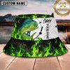 Maxcorners Fishing Vibrant Green Flame Fishing Action with Bold Graphic Personalized Name 3D Bucket Hat (13 Fish Species)