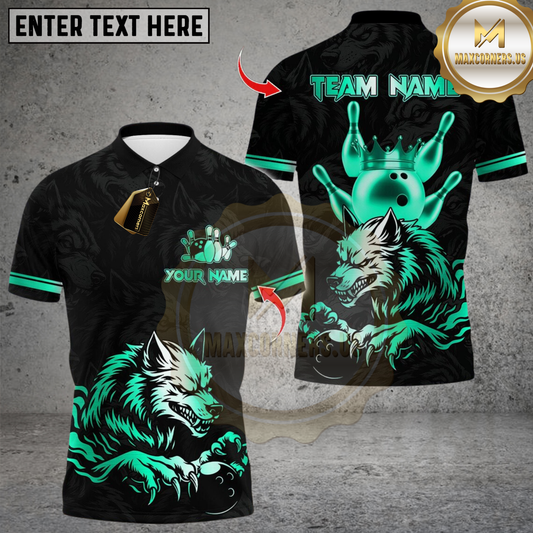 Maxcorners Bowling Wolf Strike Gold Fury Multicolor Customized Name, Team Name 3D Shirts