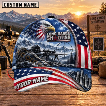 Maxcorners Long Range Shooting Bald Eagle Mountain American Flag Personalized Name 3D Cap