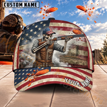 Maxcorners Trap & Skeet Shooting Patriotic Skeleton Shooter Personalized Name 3D Cap