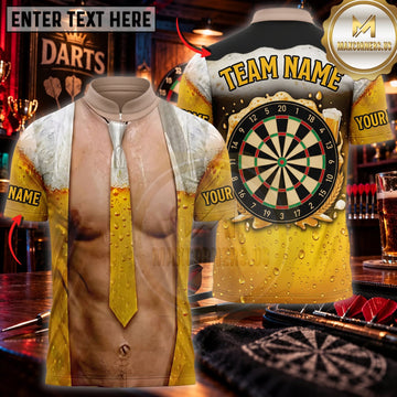 Maxcorners Darts Funny Caveman Costume Gold Necktie Golden Dartboard Personalized Name 3D Unisex Shirt