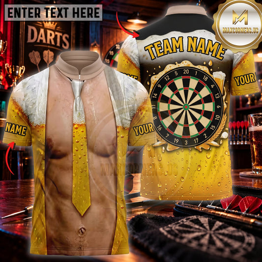 Maxcorners Darts Funny Caveman Costume Gold Necktie Golden Dartboard Personalized Name 3D Unisex Shirt