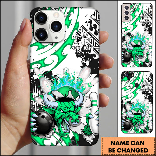 Maxcorners Bowling Bull Fire Strike Multicolor Personalized Name 3D Phone Case