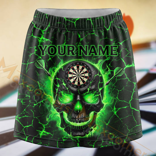 Maxcorners Darts Electric Green Skull Dartboard Personalized 3D Skort, Skirts With Shorts