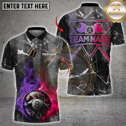 Maxcorners Billiard Fire And Ice 8 Ball Broken Glass Multicolor Customized Name, Team Name 3D Shirt