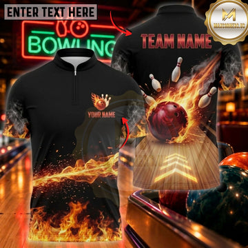 Maxcorners Bowling & Explosive Bowling Ball Impact Graphic Customized Name, Team Name 3D Shirts
