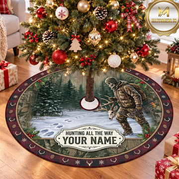 Maxcorners Hunting Hunter Snowy Forest Personalized Name 3D Christmas Tree Skirt
