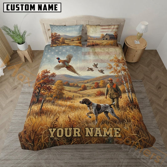 Maxcorners Pheasant Hunting Golden Harvest Hunter Dog Bedding Set 3D Print Custom Name