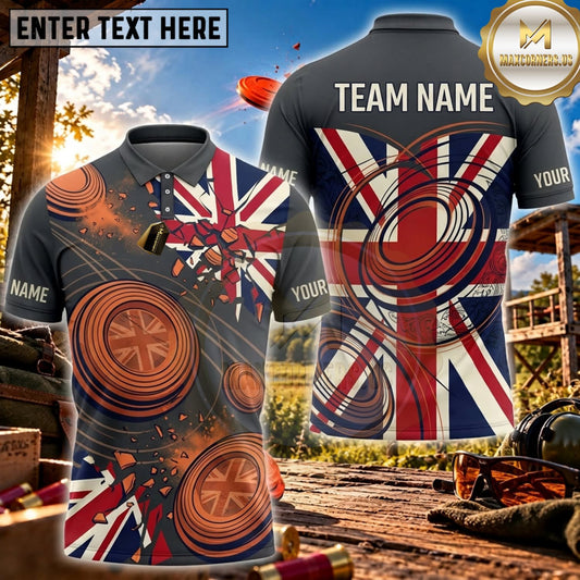 Maxcorners Clay Shooting Union Jack Circular Clay Target Personalized Name 3D Unisex Shirt