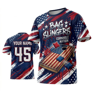 Maxcorners Cornhole Bean Bag Boyz Patriotic Board Personalized Name 3D Unisex Shirt
