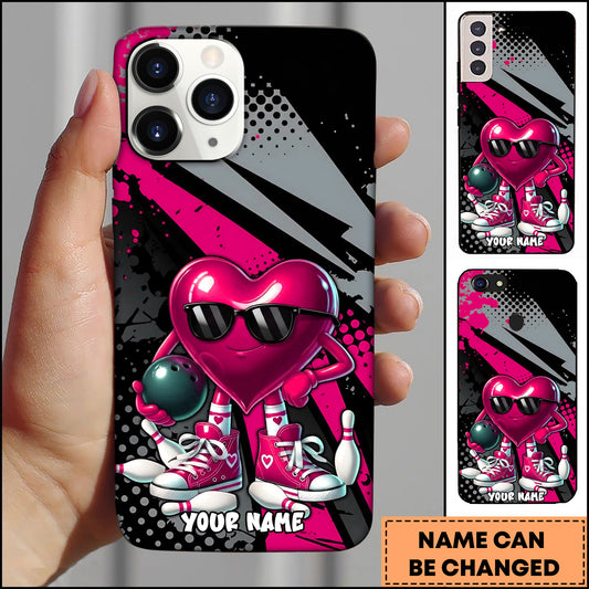 Maxcorners Bowling Cool Pink Heart Character Personalized Name 3D Phone Case