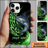Maxcorners Fishing Green Flame Energy Personalized Name Phone Case (10 Fish Species)