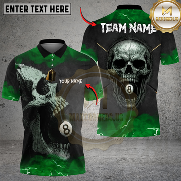 Maxcorners Billiards Ball 8 Skull Thunder Personalized Name Shirt (4 Colors)