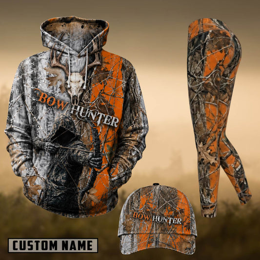 Maxcorners Hunting Bow Hunter Deer Skull Orange Camo 3D Shirts