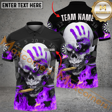 Maxcorners Darts Skull Mutilcolor Options Personalized Name, Team Name 3D Polo Shirt