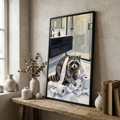 Maxcorners Funny Raccoon Bathroom Mess with Toilet Paper Canvas Wall Art