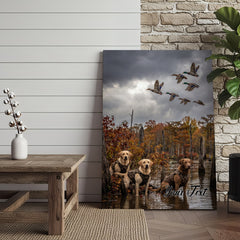 Maxcorners Waterfowl Hunting Dogs Under Dramatic Sky Personalized Name Canvas