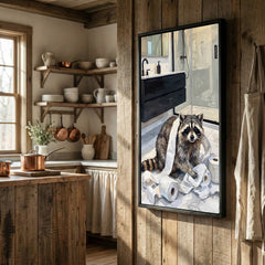 Maxcorners Funny Raccoon Bathroom Mess with Toilet Paper Canvas Wall Art