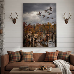 Maxcorners Waterfowl Hunting Dogs Under Dramatic Sky Personalized Name Canvas