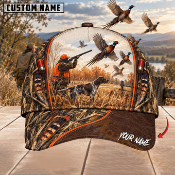 Maxcorners Upland Bird Hunting Hunter Dog Sunset Pheasant Scene Personalized Name 3D Cap