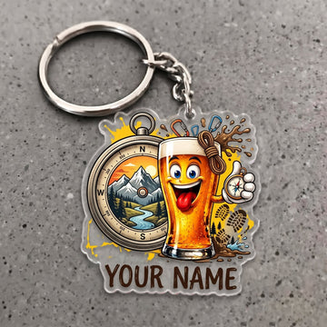 Maxcorners Hiking Funny Beer Mountain Compass Customized Name 3D Keychain And Ornament