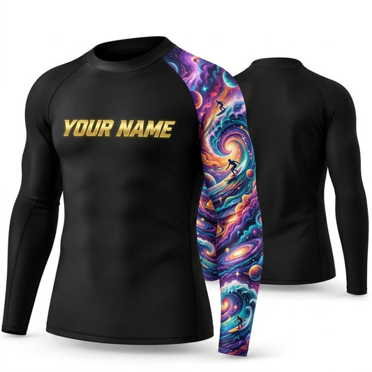 Maxcorners Personalized Psychedelic Art Black Shirt with Vivid Rainbow Swirl Sleeve 3D All Over Printed Shirts, Best Gifts for Art Lovers