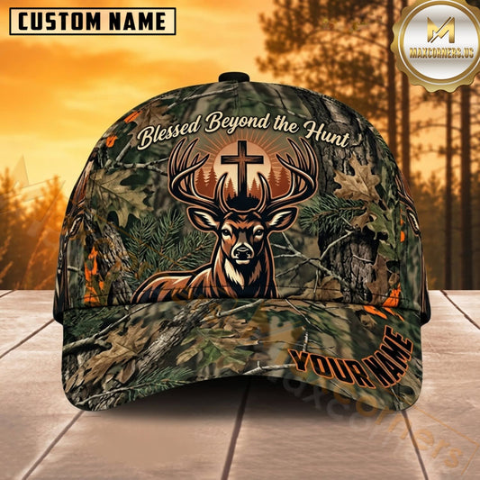 Maxcorners Deer Hunting Whitetail Deer Skull Orange Cross Dark Forest Camo Customized Name 3D Cap