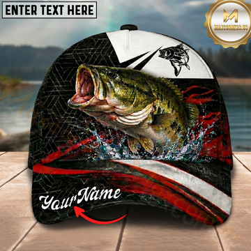 Maxcorners Fishing Black Red Abstract Stripe Personalized 3D Cap (12 Fish Species)