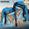 Maxcorners Fishing Dark Blue Splash Personalized Name, Team Name 3D Long Sleeve Shirt (12 Fish Species)