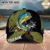 Maxcorners Fishing Olive Black Grunge Water Splash Personalized Name 3D Cap (12 Fish Species)