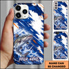 Maxcorners Fishing Blue White Brushstroke Ocean Wave Personalized Name Phone Case (12 Fish Species)