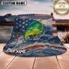 Maxcorners Fishing Patriotic Fishing Flag with Dynamic Water Personalized Name 3D Bucket Hat (13 Fish Species)