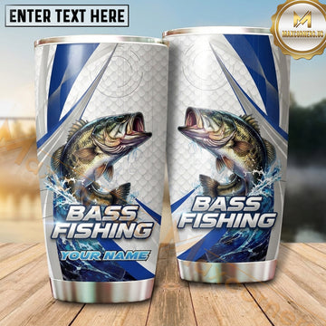 Maxcorners Fishing Tumbler White Blue Hexagon Stripe Design Personalized Name Tumbler (13 Species)