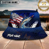 Maxcorners Fishing American Flag Blue Honeycomb Personalized Name 3D Bucket Hat (12 Fish Species)