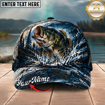 Maxcorners Fishing Dark Blue Ocean Splash Personalized 3D Cap (12 Fish Species)