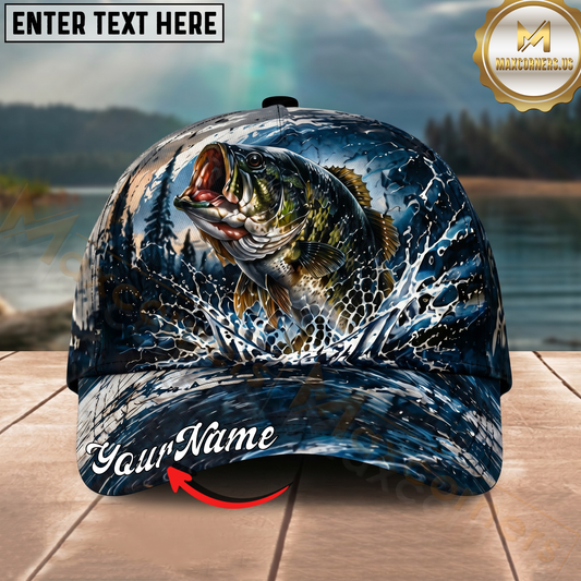 Maxcorners Fishing Dark Blue Ocean Splash Personalized 3D Cap (12 Fish Species)