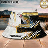 Maxcorners Fishing White Gold Geometric Sport Personalized Name 3D Bucket Hat (12 Fish Species)