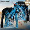 Maxcorners Fishing Blue Black Splash Personalized Name, Team Name 3D Long Sleeve Shirt ( 12 Fish Species)