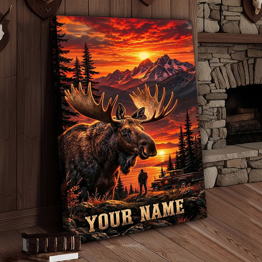 Maxcorners Moose Hunting Dramatic Mountain Sunset Personalized Canvas Wall Art