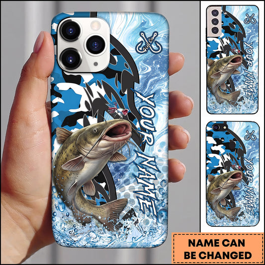 Maxcorners Blue White Camo Graphic Personalized Name Phone Case (13 Fish Species)