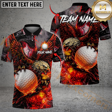 Maxcorners Golf Fire King Eagle Design Personalized Name, Team Name 3D Shirt (4 Colors)