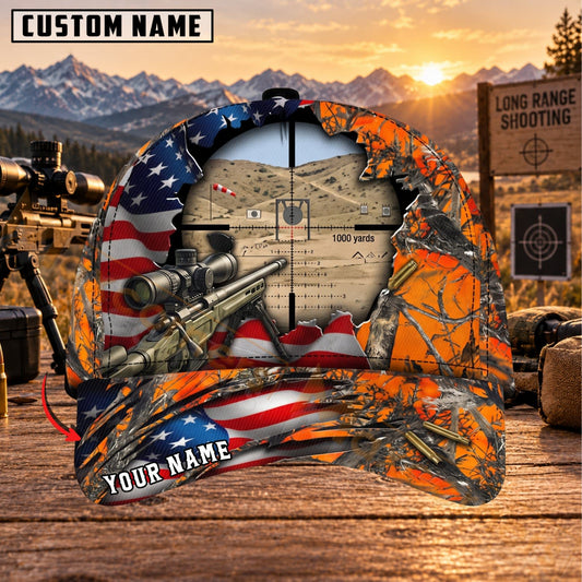 Maxcorners Long Range Shooting Vintage Map Sniper Scope Camo Personalized Name 3D Cap