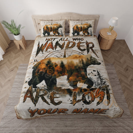 Maxcorners Hunting Bear Wander Forest Design Bedding Set 3D Print Custom Name