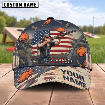 Maxcorners Trap & Skeet Shooting Patriotic Trap Skeet Shooter Personalized Name 3D Cap