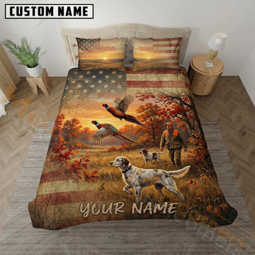 Maxcorners Pheasant Hunting Autumn Woodland Pointer Dog Bedding Set 3D Print Custom Name