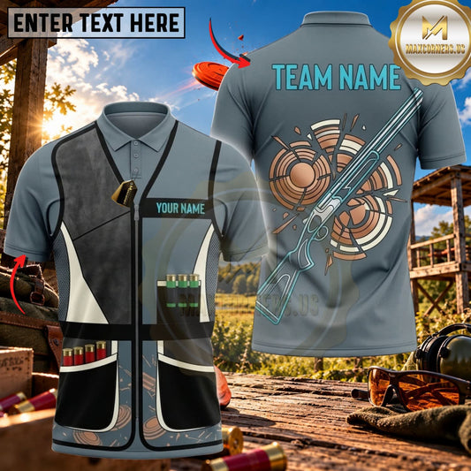 Maxcorners Clay Shooting Target Line Shotgun Vest Multicolor Customized Name Team Name 3D Shirts (4 Colors)