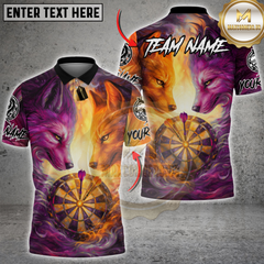 Maxcorners Darts Fire & Ice Dual Wolves Dartboard Fantasy Multicolor Customized Name, Team Name 3D Shirts